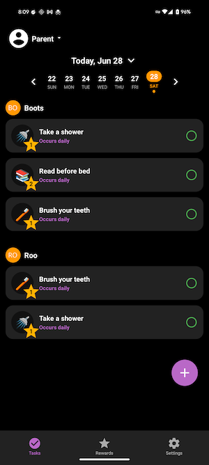 Task Screen - Manage chores for multiple children